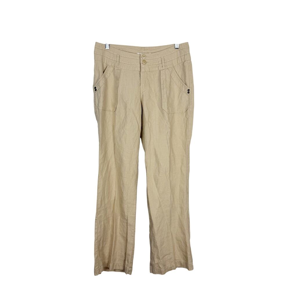 Vantarsi 100% Linen Pants Tan Straight Leg Pockets Sz L 10